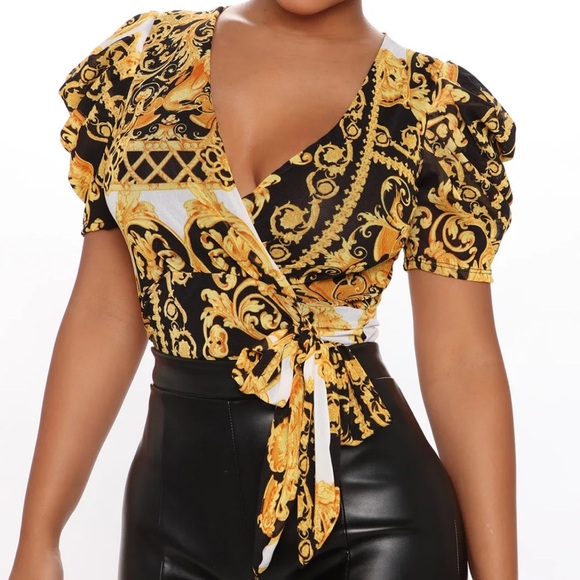 Fashion Nova “I Don’t Speak Broke” Baroque Wrap Bodysuit NWT M - Picture 3 of 12